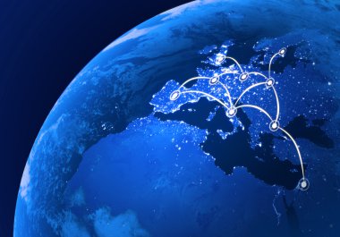 Avrupa Telekomünikasyon veya hava seyahat bağlantıları konsept illüstrasyon