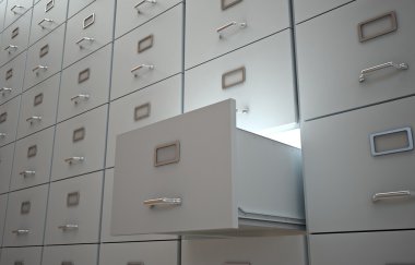 File cabinet with an open drawer and light clipart