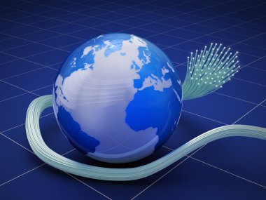 Globe with fiber optic cable clipart