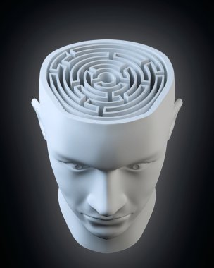 Male head with a labyrinth inside