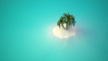 A lonely little island with three palm trees in the middle of the ocean clipart