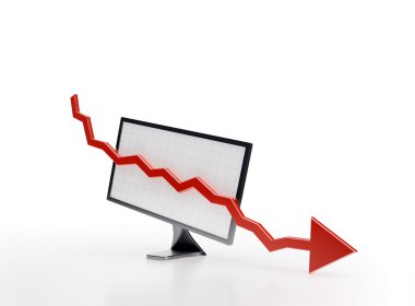 Monitor screen with a red graph pointing down. clipart