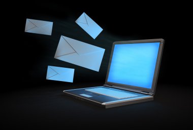 notebook ekran - e-posta kavramı uçmuyor zarflar