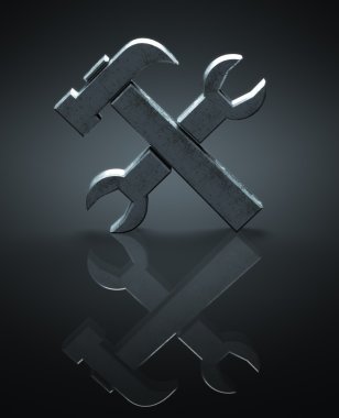 metal çekiç ve anahtar - 3d illüstrasyon simge