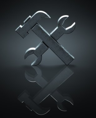 Metallic Hammer and wrench symbol - 3d illustration clipart