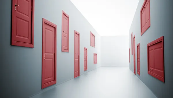 Abstraktní chodby s mnoha dveřmi — Stock fotografie