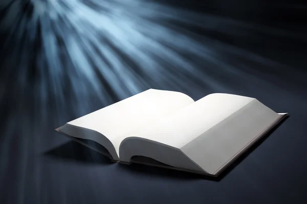 Otwórz książkę z promień światła z powyższego — Zdjęcie stockowe