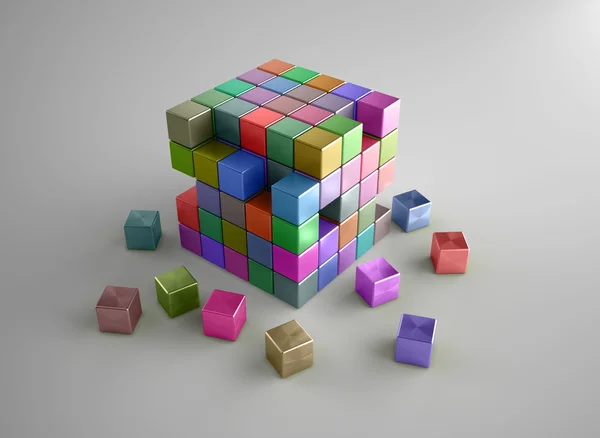 Set of crumbling colorful cubes — Stock Photo, Image