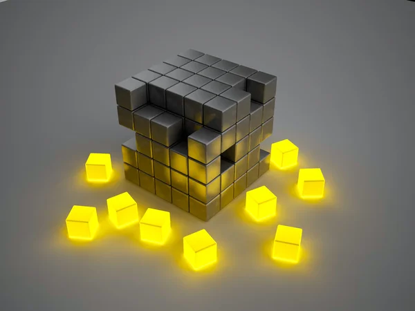 Set of crumbling glowing cubes — Stock Photo, Image