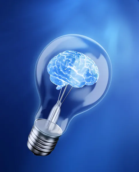 Cérebro em uma lâmpada - conceito de ideia — Fotografia de Stock