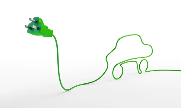 Elektryczny samochód koncepcyjny - wtyczki elektrycznej z kabla w kształcie samochodu. — Zdjęcie stockowe