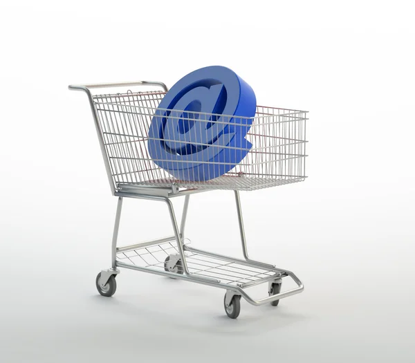 Shopping cart with AT sign — Stock Photo, Image