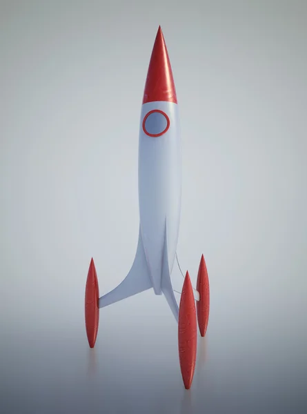 stock image Red and white stylized cartoon space rocket