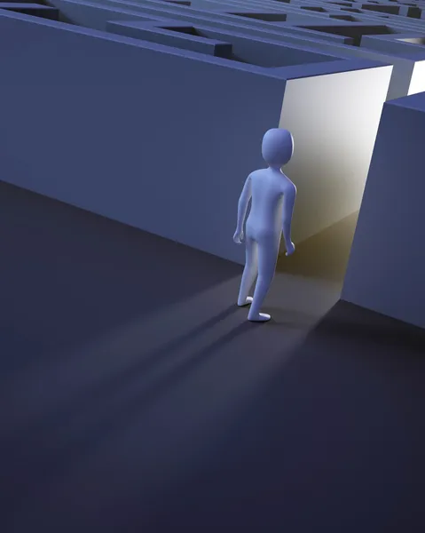 Personagem 3D entrando em um labirinto — Fotografia de Stock
