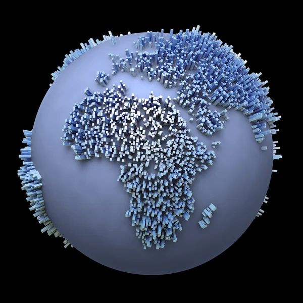 Soyut küre kıta siluetleri özetleyen gökdelenler ile — Stok fotoğraf