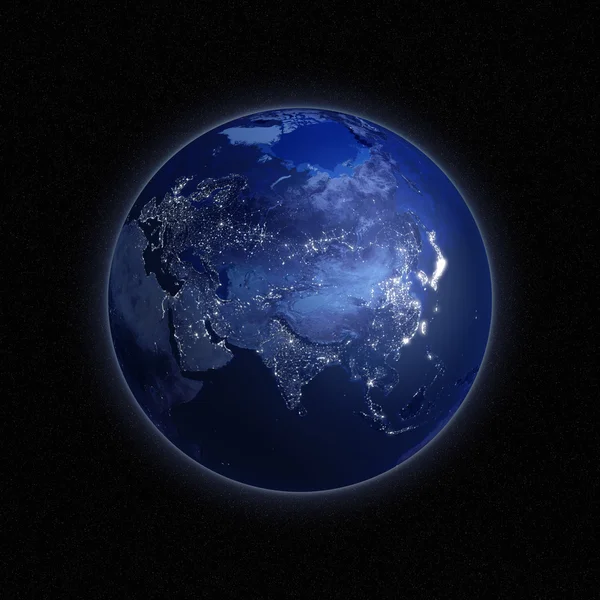 Vista nocturna de la Tierra desde el espacio con luces que brillan en las zonas urbanas . — Foto de Stock