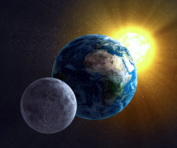 Illustrazione astronomica - Luna, Terra e Sole — Foto Stock