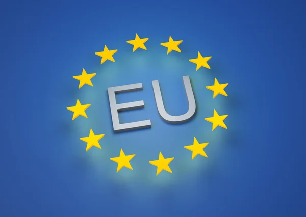 Avrupa Birliği'nin sembolü - mavi bir arka plan üzerinde on iki altın yıldız — Stok fotoğraf