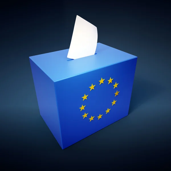 Caixa de voto com o símbolo da UE - ilustração do conceito de eleições europeias — Fotografia de Stock