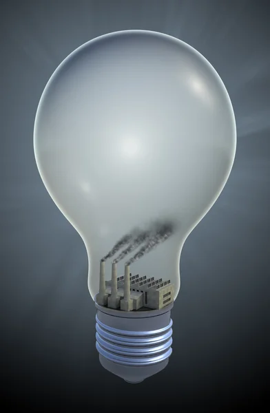 Lâmpada com eletricidade movida a carvão - ilustração do conceito de combustível fóssil — Fotografia de Stock