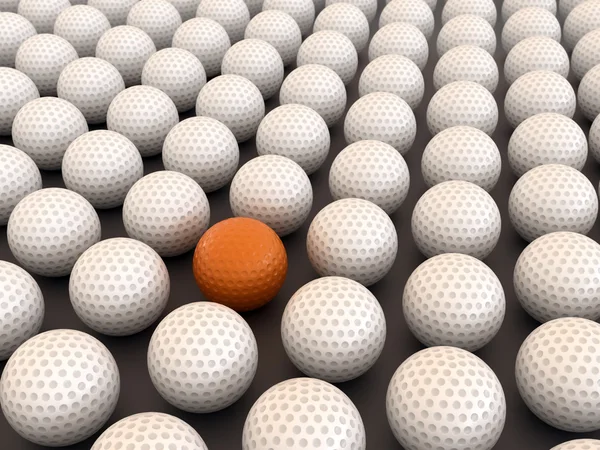 stock image Orange golf ball among white balls