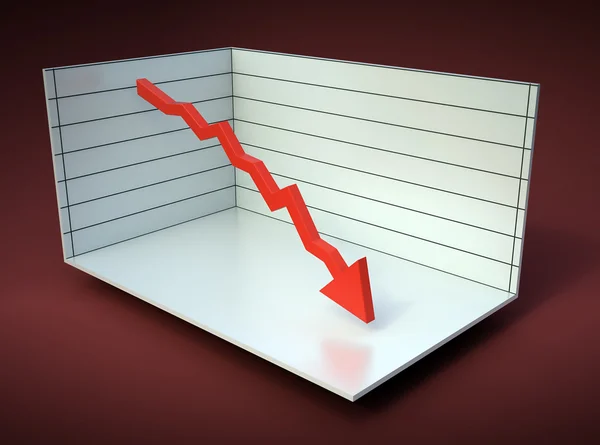 Gráfico com seta vermelha declinando ilustração gráfico 3D — Fotografia de Stock