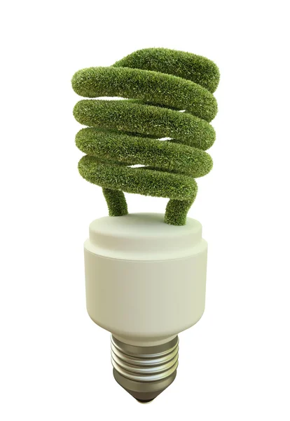 Fluorescent lightbulb covered with grass — Stock Photo, Image