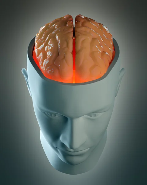 Testa maschile astratta con un cervello visibile — Foto Stock