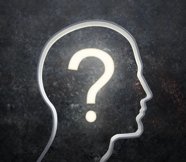 3D silhouette of a male face with a glowing question mark — Stock Photo, Image