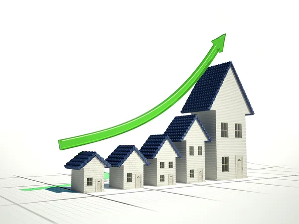 Рост продаж домов 3D иллюстрация — стоковое фото