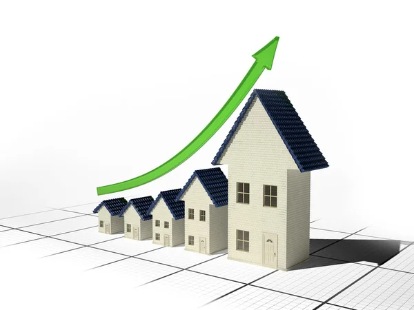 Рост продаж домов 3D иллюстрация — стоковое фото