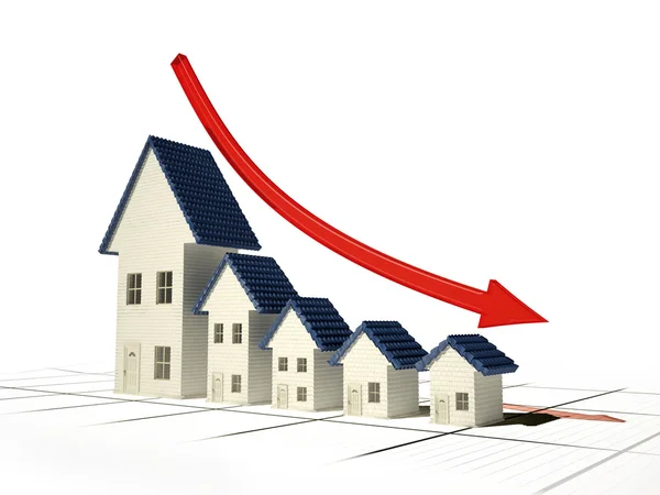 La caída de las ventas de las casas 3D ilustración — Foto de Stock
