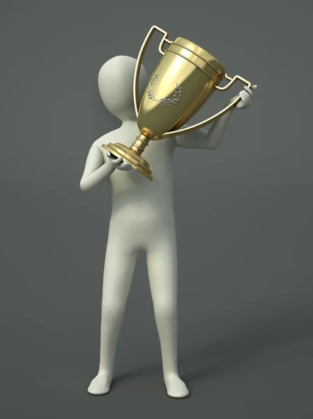 Personaje CG sosteniendo una copa de trofeo de oro —  Fotos de Stock