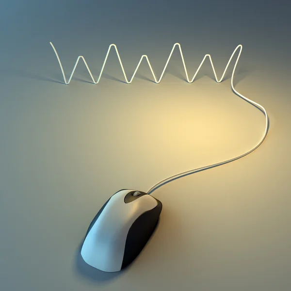 Kabelu myši počítače tvoří www dopisy — Stock fotografie