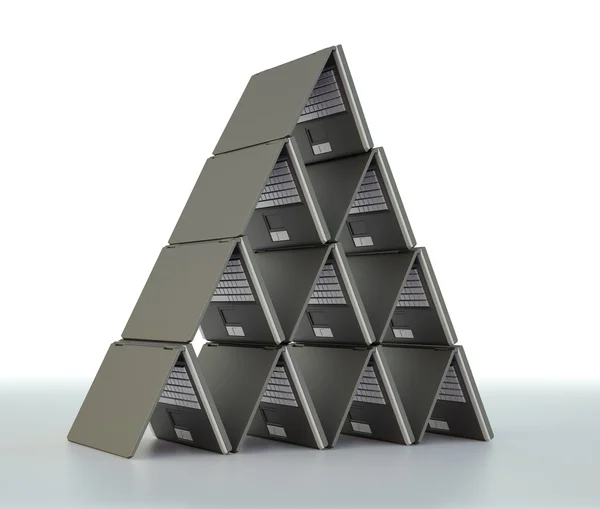 House of cards made out of laptop computers. — Stock Photo, Image