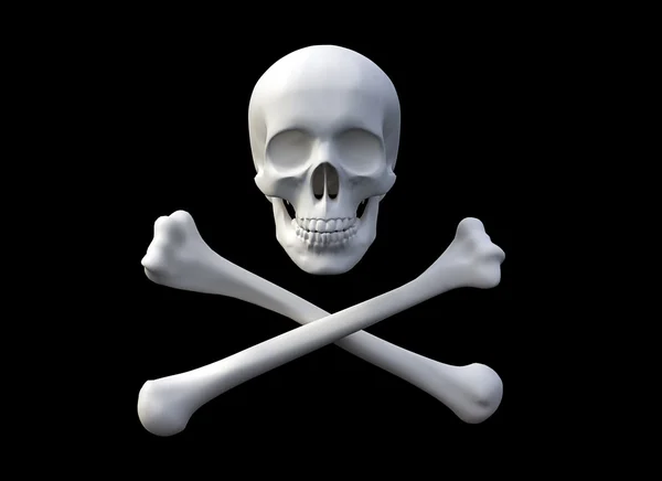 Calavera y huesos en 3D formando una bandera pirata — Foto de Stock