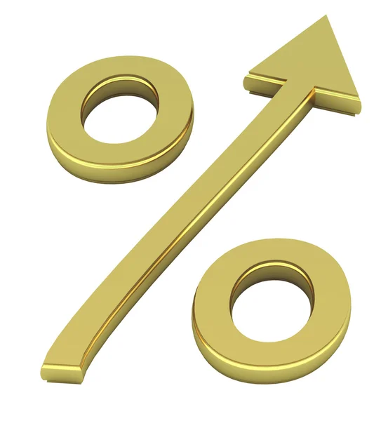 Símbolo de porcentaje de oro con una flecha . — Foto de Stock