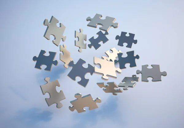 Puzzle pieces flying in the air - computer generated illustration — Stock Photo, Image