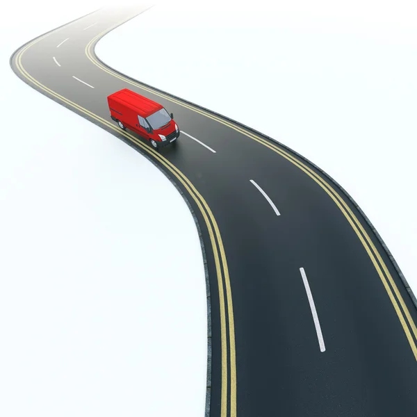 Furgoneta roja en una carretera con curvas . — Foto de Stock