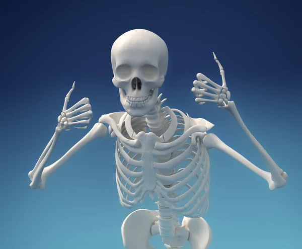 Undead skelet zijn duimen omhoog houden en glimlachen — Stockfoto
