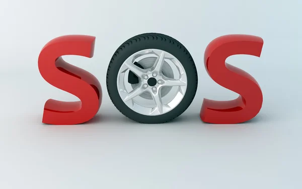 SOS sinal com uma roda — Fotografia de Stock