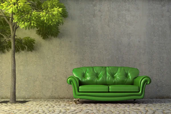 Abstrakte Szene mit einer Couch auf einem Seitenweg — Stockfoto