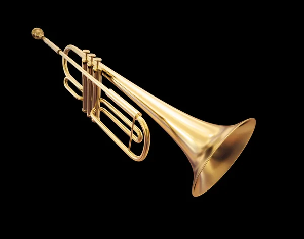 Goldene Trompete isoliert auf schwarzem Hintergrund — Stockfoto