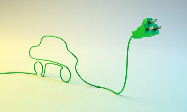 Concepto de coche eléctrico - enchufe eléctrico con un cable en forma de coche . Imagen De Stock