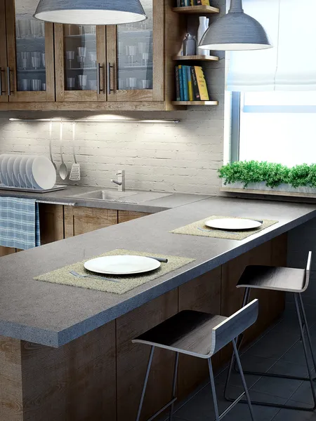 Moderne Küche Innenansicht Stockbild