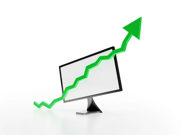 Monitor screen with a green graph pointing up. — Stock Photo, Image