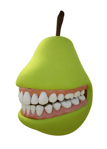 Fruto de pera con un conjunto sano de dientes y una sonrisa . Imagen De Stock