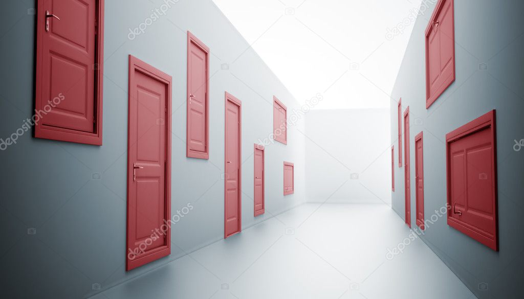 Abstract hallway with many doors