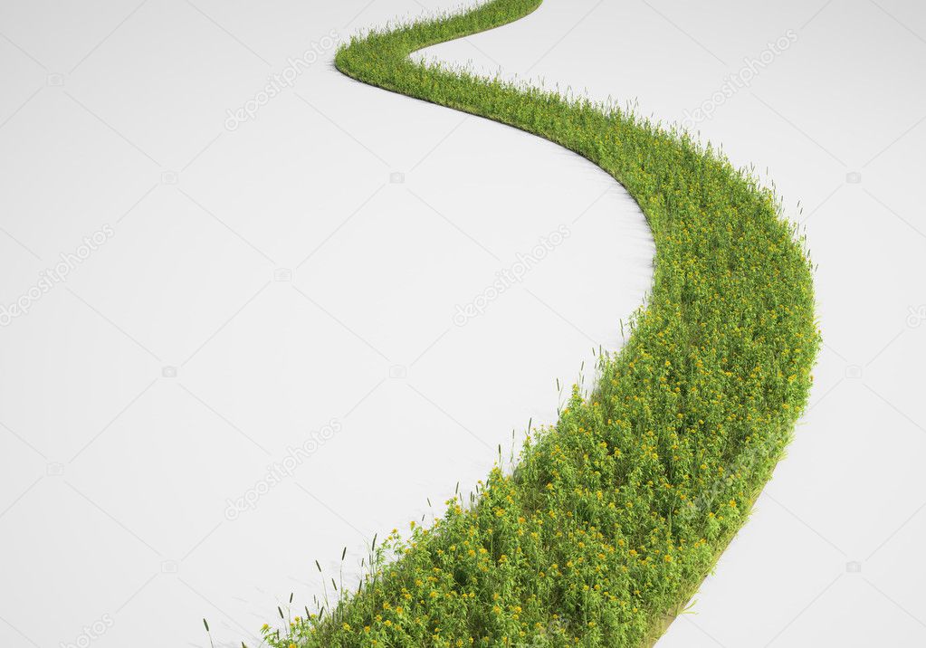 Abstract pathway made of grass and yellow flowers