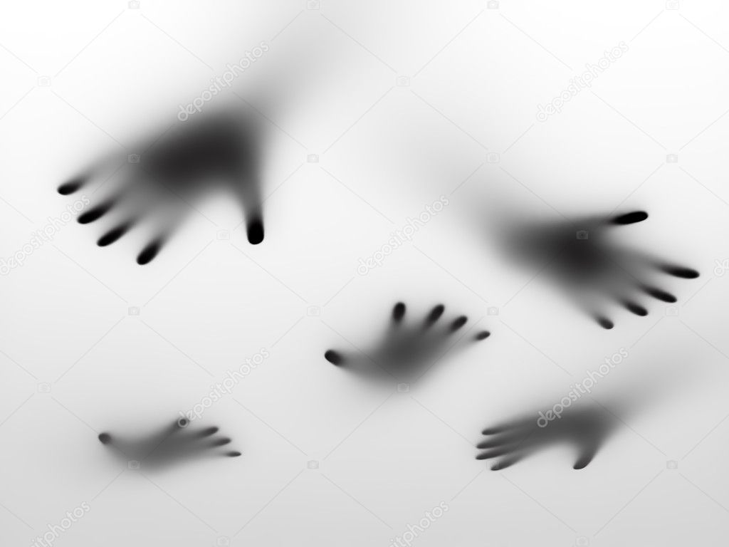 Abstract hands behind a frosted glass surface
